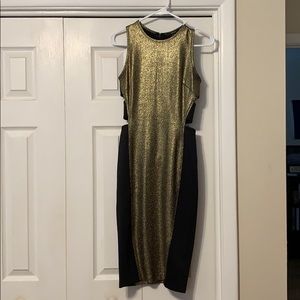 Black and gold midi dress